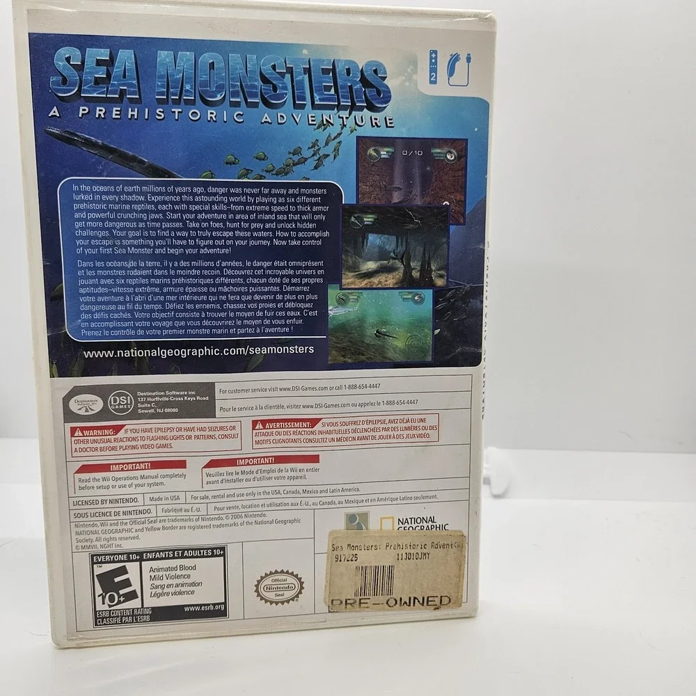 Sea Monsters A Prehistoric Adventure Nintendo Wii Complete‎ NatGeo DSI
